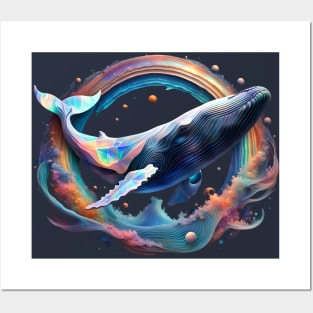 A whale swims in space Posters and Art